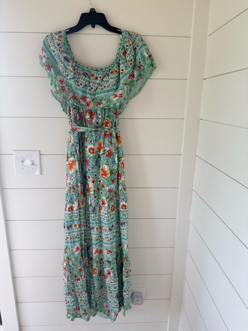 HYFVE Mint Green Floral Boho Maxi Dress with Smocked Waist